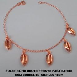 PULSEIRA NO BRUTO PRONTO PARA BANHO COM CORRENTE  SIMPLES 18CM COM PINGENTE DE BUZIOS PESO TOTAL 2,3GR - BRU0360