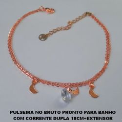 PULSEIRA NO BRUTO PRONTO PARA BANHO COM CORRENTE DUPLA 18CM+EXTENSOR COM PINGENTE DE LUA E ZIRCONIA PESO TOTAL 3,2GR - BRU0379