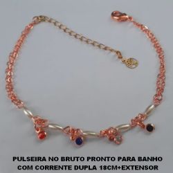 PULSEIRA NO BRUTO PRONTO PARA BANHO COM CORRENTE DUPLA 18CM+EXTENSOR COM MICRO PEROLAS E CRISTAL COLORIDO PESO TOTAL 2,5GR - BRU0393
