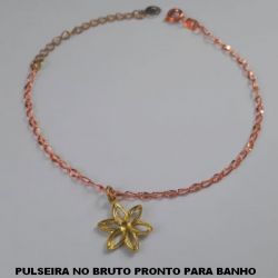 PULSEIRA NO BRUTO PRONTO PARA BANHO COM CORRENTE SIMPLES  COM PINGENTE DE flor PESO TOTAL 1,8GR - BRU4653