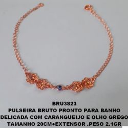 PULSEIRA BRUTO PRONTO PARA BANHO DELICADA COM CARANGUEIJO E OLHO GREGO TAMANHO 20CM+EXTENSOR .PESO 2.1GR BRU3823