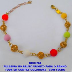 PULSEIRA NO BRUTO PRONTO PARA O BANHO TODA EM CONTAS COLORIDAS - COM FECHO LAGOSTA - TAMANHO 18CM+EXTENSOR(''MODELO COLORIDO'') PESO 3,6GR - BRU3784