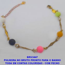 PULSEIRA NO BRUTO PRONTO PARA O BANHO TODA EM CONTAS COLORIDAS - COM FECHO LAGOSTA - TAMANHO 18CM+EXTENSOR(''MODELO COLORIDO'') PESO 3,6GR - BRU3447