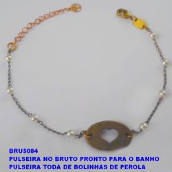 PULSEIRA NO BRUTO PRONTO PARA O BANHO PULSEIRA TODA DE BOLINHAS DE PEROLA  E CONECTOR DE CORAÇÃO EM ALTA FUSÃO TAMANHO 18CM+EXTENSOR - BRU5084