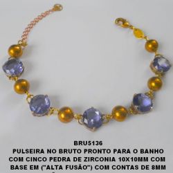 PULSEIRA NO BRUTO PRONTO PARA O BANHO COM CINCO PEDRA DE ZIRCONIA 10X10MM COM  BASE EM (''ALTA FUSÃO'') COM CONTAS DE 8MM TODA EM LATÃO - TAM.18CM+EXTENSOR (13.3GR) BRU5136