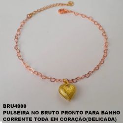 PULSEIRA NO BRUTO PRONTO PARA BANHO CORRENTE TODA EM CORAÇÃO(DELICADA)  18CM+EXTENSOR - PESO 2.2GR - PINGENTE   CORAÇÃO DUPLO(LOVE) - BRU4800