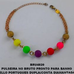 PULSEIRA NO BRUTO PRONTO PARA BANHO  ELLO PORTUGUES DUPLA(CONTA DIAMANTADA 19CM+EXTENSOR (COM FECHO LAGOSTA) COM CONTAS DE 8MM (''MODELO COLORIDO'')  PESO 4.9GR - BRU4820