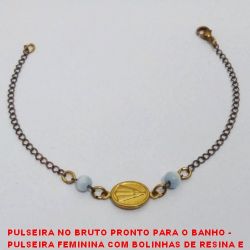 PULSEIRA NO BRUTO PRONTO PARA O BANHO -  PULSEIRA FEMININA COM BOLINHAS DE RESINA E NOSSA SENHORA - LARGURA DAS BOL.4MM -  TAMANHO:18,0CM - PESO:1,9R - BRU3734