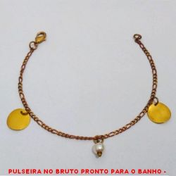 PULSEIRA NO BRUTO PRONTO PARA O BANHO -  PULSEIRA FEMININA COM PENDURICALHOS DE  CÍRCULO E PÉROLA DE 5MM - TAMANHO:19,2CM -  PESO:2,6GR - BRU3923
