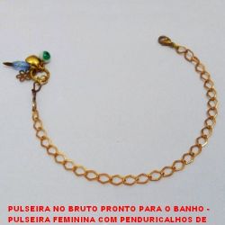 PULSEIRA NO BRUTO PRONTO PARA O BANHO -  PULSEIRA FEMININA COM PENDURICALHOS DE  OLHO GREGO,CORAÇÃO,MIÇANGA DE CRISTAL E  FLOR - TAMANHO:18,2CM - PESO:3,1GR - BRU3715