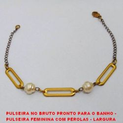 PULSEIRA NO BRUTO PRONTO PARA O BANHO -  PULSEIRA FEMININA COM PÉROLAS - LARGURA  DAS PÉROLAS:6MM - TAMANHO:19,0CM - PESO: 1,9GR - BRU3719