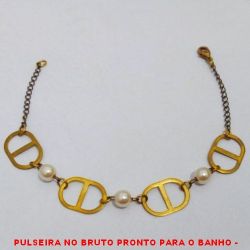 PULSEIRA NO BRUTO PRONTO PARA O BANHO -  PULSEIRA FEMININA COM PÉROLAS DE 5MM E  CONECTORES VAZADOS - TAMANHO:18,7CM -  PESO:2,2GR - BRU3929