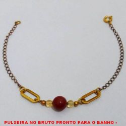PULSEIRA NO BRUTO PRONTO PARA O BANHO -  PULSEIRA FEMININA COM BOLINHAS DE 3MM\2MM  E BOLINHA DE RESINA DE 7MM - TAMANHO: 18,5CM - PESO:1,5GR - BRU3922