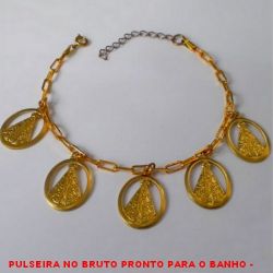 PULSEIRA NO BRUTO PRONTO PARA O BANHO -  PULSEIRA FEMININA COM PENDURICALHOS DE  NOSSA SENHORA - TAMANHO:19,8CM - PESO:9,3GR -  BRU3876