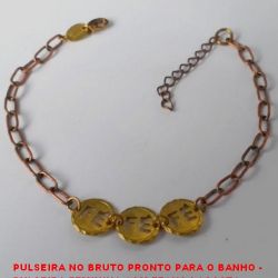 PULSEIRA NO BRUTO PRONTO PARA O BANHO -  PULSEIRA FEMININA COM FECHO LAGOSTA+ EXTENSOR E CONECTORES DE CÍRCULO VAZADO  NA PALAVRA ''FÉ'' - TAMANHO:20,5CM - PESO:3,6GR -  BRU3881