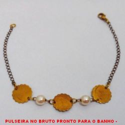 PULSEIRA NO BRUTO PRONTO PARA O BANHO -  PULSEIRA FEMININA COM PÉROLAS DE 5MM -  TAMANHO:18,7CM - PESO:2,5GR - BRU3946