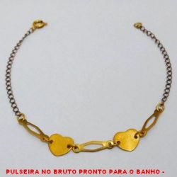PULSEIRA NO BRUTO PRONTO PARA O BANHO(CX104) -  PULSEIRA FEMININA COM CORAÇÕES E  CONECTORES DE LATÃO - TAMANHO:20.0CM - PESO: 1,5GR - BRU3956