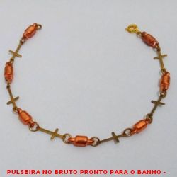PULSEIRA NO BRUTO PRONTO PARA O BANHO -  PULSEIRA FEMININA COM CONECTORES DE ABS  E CRUZ - TAMANHO:20,5CM - PESO:2,2GR - BRU2141