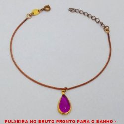 PULSEIRA NO BRUTO PRONTO PARA O BANHO -  PULSEIRA FEMININA COM CORRENTE VENEZIANA+ EXTENSOR E PINGENTE DE GOTA NA COR ROXA -  TAMANHO:19,1CM - PESO:2,3GR - BRU3884