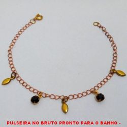 PULSEIRA NO BRUTO PRONTO PARA O BANHO -  PULSEIRA FEMININA COM PENDURICALOS DE CRISTAL E FOLHAS - TAMANHO 20,2CM - PESO  1,7GR - BRU3846