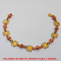 PULSEIRA NO BRUTO PRONTO PARA O BANHO -  PULSEIRA FEMININA DE ''BOLINHAS'' DE 6MM E FLORES - TAMANHO:19,5CM - PESO:3,4GR -  BRU3904