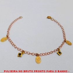 PULSEIRA NO BRUTO PRONTO PARA O BANHO -  PULSEIRA FEMININA COM PENDURICALOS DE  CRISTAL E PINGENTES DE 1,0CM - TAMANHO  20,5CM - PESO 1,4GR - BRU3845