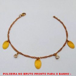 PULSEIRA NO BRUTO PRONTO PARA O BANHO -  PULSEIRA FEMININA COM PENDURICALHOS  OVAIS E CRISTAIS - TAMANHO:20,0CM - PESO:1,8GR -  BRU3914