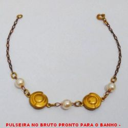 PULSEIRA NO BRUTO PRONTO PARA O BANHO -  PULSEIRA FEMININA COM CONECTORES DE LATÃO  E PÉROLAS DE 5MM - TAMANHO:19,8CM - PESO: 1,8GR - BRU3901