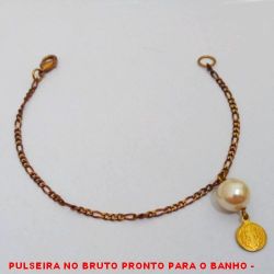 PULSEIRA NO BRUTO PRONTO PARA O BANHO -  PULSEIRA FEMININA COM PENDURICALHO DE  PÉROLA DE 9MM E SÃO BENTO - TAMANHO: 18,9CM - PESO:2,7GR - BRU3953