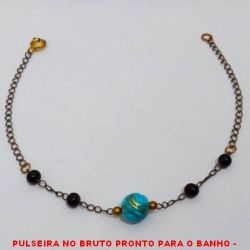 PULSEIRA NO BRUTO PRONTO PARA O BANHO -  PULSEIRA FEMININA COM BOLINHA COLORIDA DE  7MM E MIÇANGAS - TAMANHO:19,0CM - PESO:1,1GR -  BRU3957
