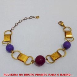 PULSEIRA NO BRUTO PRONTO PARA O BANHO -  PULSEIRA FEMININA COM BOLAS SEXTAVADA DE  9MM E BOLA DE RESINA DE 12MM - TAMANHO: 23,4CM - PESO:11,4GR - BRU2447