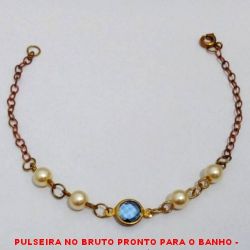 PULSEIRA NO BRUTO PRONTO PARA O BANHO -  PULSEIRA FEMININA COM PÉROLAS DE 5MM E  CONECTOR DE CRISTAL - TAMANHO:19,0CM -  PESO:1,8GR - BRU2965