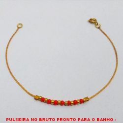 PULSEIRA NO BRUTO PRONTO PARA O BANHO -  PULSEIRA FEMININA COM CORRENTE (L11)  IMPORTADA COM MIÇANGAS E BOLINHAS DE  LATÃO DE 2MM - TAMANHO:18,5CM - PESO:0,9GR -  BRU3024