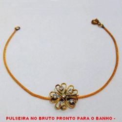 PULSEIRA NO BRUTO PRONTO PARA O BANHO -  PULSEIRA FEMININA DE CORRENTE RABO DE RATO  COM ''FLOR'' COM CRISTAIS - TAMANHO:18,9CM -  PESO:2,4GR - BRU2762