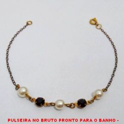 PULSEIRA NO BRUTO PRONTO PARA O BANHO -  PULSEIRA FEMININA COM PÉROLAS DE 5MM E  CRISTAIS - TAMANHO:20,0CM - PESO:1,6GR -  BRU1970