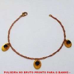 PULSEIRA NO BRUTO PRONTO PARA O BANHO -  PULSEIRA FEMININA COM PENDURICALHOS  DIAMANTADOS E CRISTAIS - TAMANHO:21,0CM -  PESO:2,4GR - BRU939