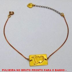 PULSEIRA NO BRUTO PRONTO PARA O BANHO -  PULSEIRA FEMININA COM CORRENTE VENEZIANA  E PLACA COM ''I❤''+EXTENSOR - TAMANHO:17,8CM -  PESO:1,9GR - BRU4078