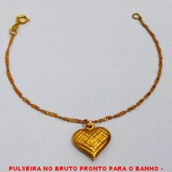 PULSEIRA NO BRUTO PRONTO PARA O BANHO(CX105) -  PULSEIRA FEMININA COM PENDURICALHO DE  CORAÇÃO  - TAMANHO:17,9CM - PESO:1,5GR -  BRU159