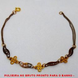PULSEIRA NO BRUTO PRONTO PARA O BANHO -  PULSEIRA FEMININA COM CONECTORES VAZADOS  E FLORES - TAMANHO:20,5CM - PESO:1,9GR -  BRU4105