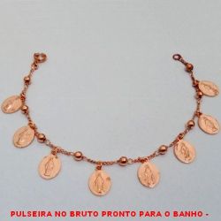 PULSEIRA NO BRUTO PRONTO PARA O BANHO -  PULSEIRA FEMININA COM BOLINHAS DE 3MM E  PENDURICALHOS DE SÃO BENTO - TAMANHO: 17,7CM - PESO:5,2GR - BRU4227