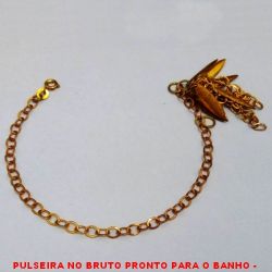 PULSEIRA NO BRUTO PRONTO PARA O BANHO -  PULSEIRA FEMININA COM PENDURICALHOS  DIAMANTADOS E CORRENTES - TAMANHO:20,0CM -  PESO:6,0GR - BRU4098
