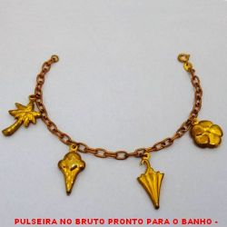 PULSEIRA NO BRUTO PRONTO PARA O BANHO -  PULSEIRA FEMININA COM PENDURICALHOS DE  COQUEIRO,SORVETE,GUARDA CHUVA E FLOR -  TAMANHO:17,2CM - PESO:6,6GR - BRU4097