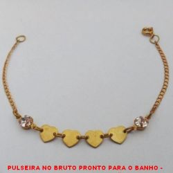 PULSEIRA NO BRUTO PRONTO PARA O BANHO -  PULSEIRA FEMININA COM CORAÇÕES E CRISTAIS -  TAMANHO:17,8CM - PESO:1,9GR - BRU4162