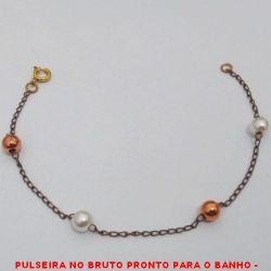 PULSEIRA NO BRUTO PRONTO PARA O BANHO -  PULSEIRA FEMININA COM PÉROLAS DE 5MM  E BOLINHAS EM ABS DE 5MM - TAMANHO: 18,5CM - PESO:1,2GR - BRU4164