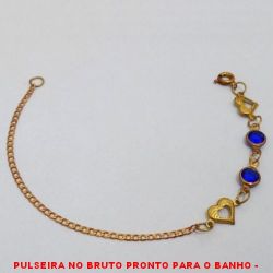 PULSEIRA NO BRUTO PRONTO PARA O BANHO -  PULSEIRA FEMININA COM CORAÇÕES E CRISTAIS  AZUIS - TAMANHO:18,0CM - PESO:1,5GR -  BRU4143