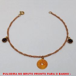 PULSEIRA NO BRUTO PRONTO PARA O BANHO -  PULSEIRA FEMININA COM PENDURICALHO VAZADO E  CRISTAIS NEGROS  - TAMANHO:20,5CM - PESO:1,5GR -  BRU4136
