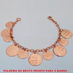 PULSEIRA NO BRUTO PRONTO PARA O BANHO -  PULSEIRA FEMININA COM PENDURICALHOS DE  CÍRCULOS - TAMANHO:20,0CM - PESO:9,7GR -  BRU4180