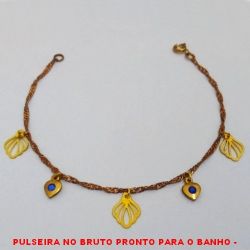 PULSEIRA NO BRUTO PRONTO PARA O BANHO -  PULSEIRA FEMININA COM PENDURICALHOS VAZADOS  E ''CORAÇÕES'' COM CRISTAIS (CORES SORTIDAS) -  TAMANHO:19,0CM - PESO:2,0GR - BRU4138