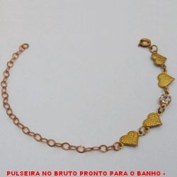 PULSEIRA NO BRUTO PRONTO PARA O BANHO -  PULSEIRA FEMININA COM CORAÇÕES E CRISTAL -  TAMANHO:18,5CM - PESO:1,6GR - BRU4161