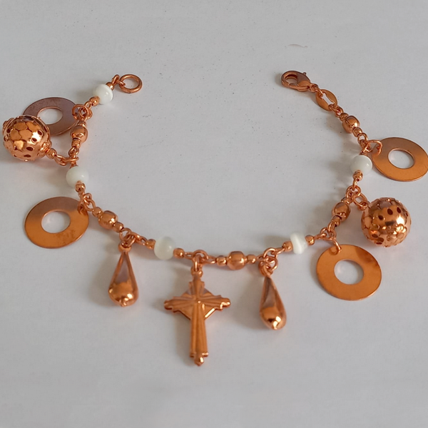 PULSEIRA NO BRUTO PRONTO PARA O BANHO -  PULSEIRA FEMININA COM BOLINHAS DE RESINA   DE 5MM E PENDURICALHOS   VARIADOS - TAMANHO:18,5CM - PESO:12,2GR -  BRU4211